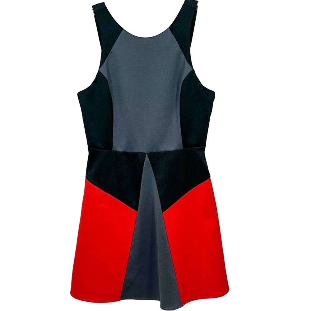 Buffalo David Bitton Womens Colorblock Open Back Mini Dress Red Black Gray Sz XL